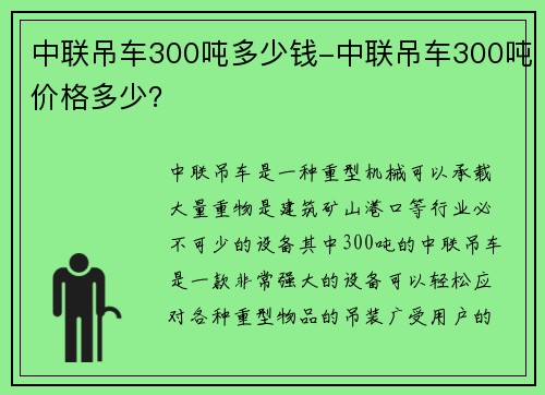 中联吊车300吨多少钱-中联吊车300吨价格多少？